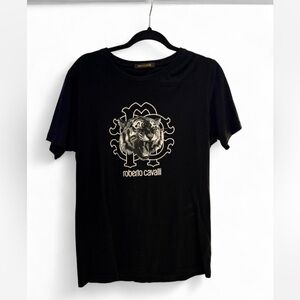 Roberto Cavalli Black Tee with Tiger Emblem
